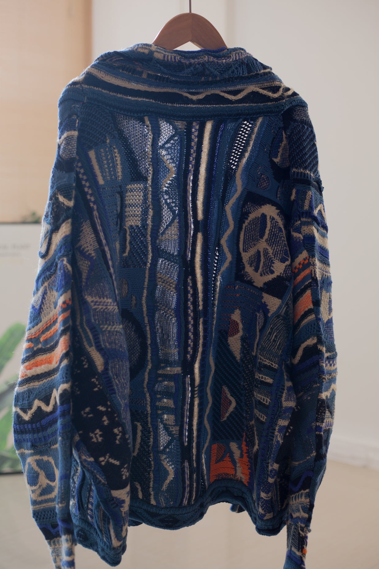 Vintage Anti-War Knit Cardigan – Japanese-Inspired Blue Oversized Sweater
