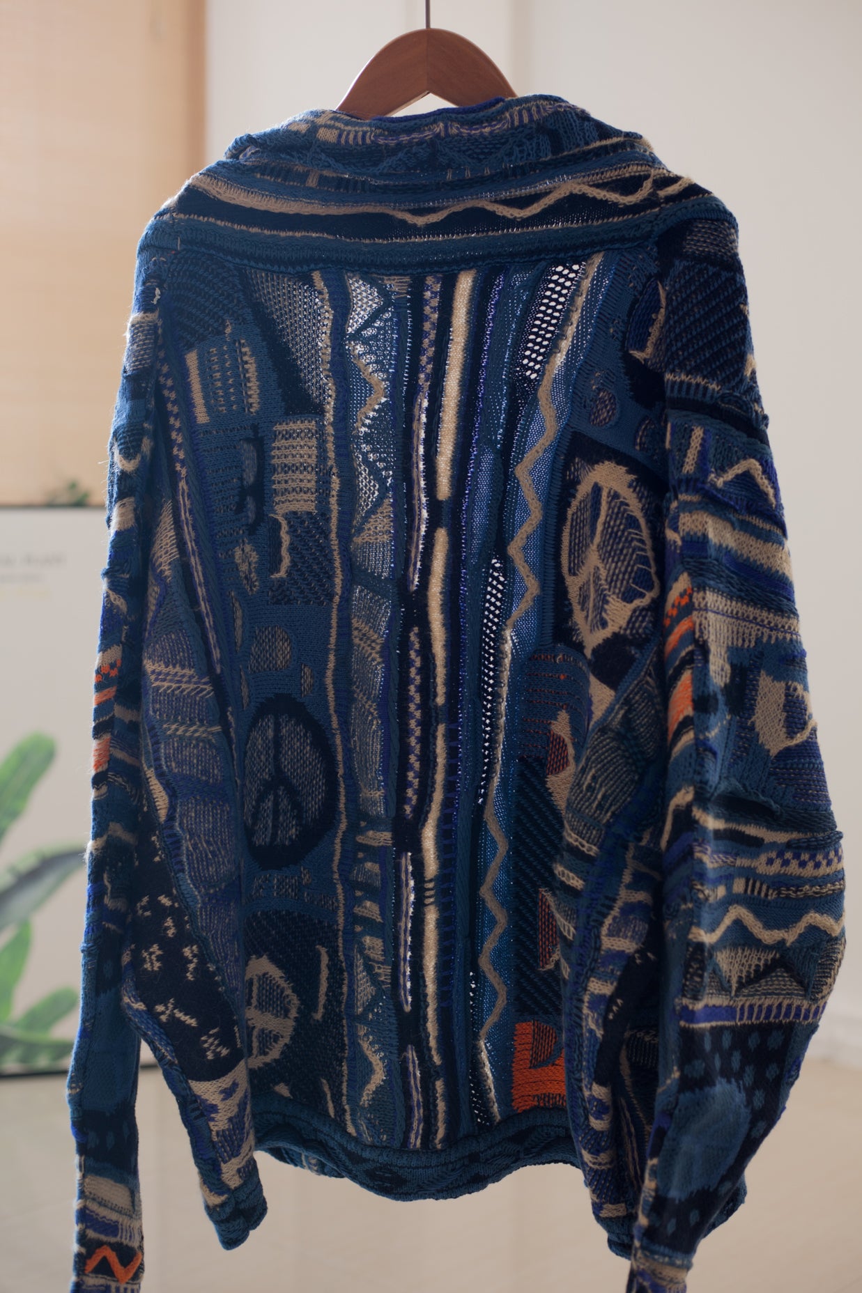 Vintage Anti-War Knit Cardigan – Japanese-Inspired Blue Oversized Sweater