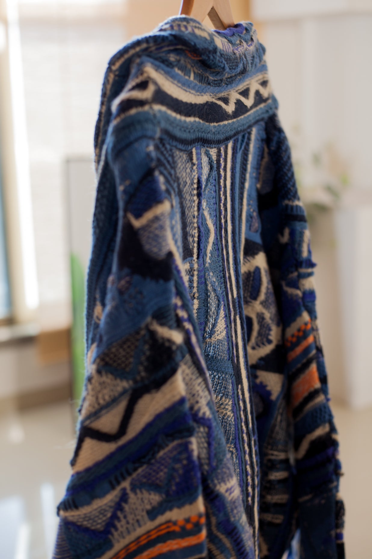 Vintage Anti-War Knit Cardigan – Japanese-Inspired Blue Oversized Sweater