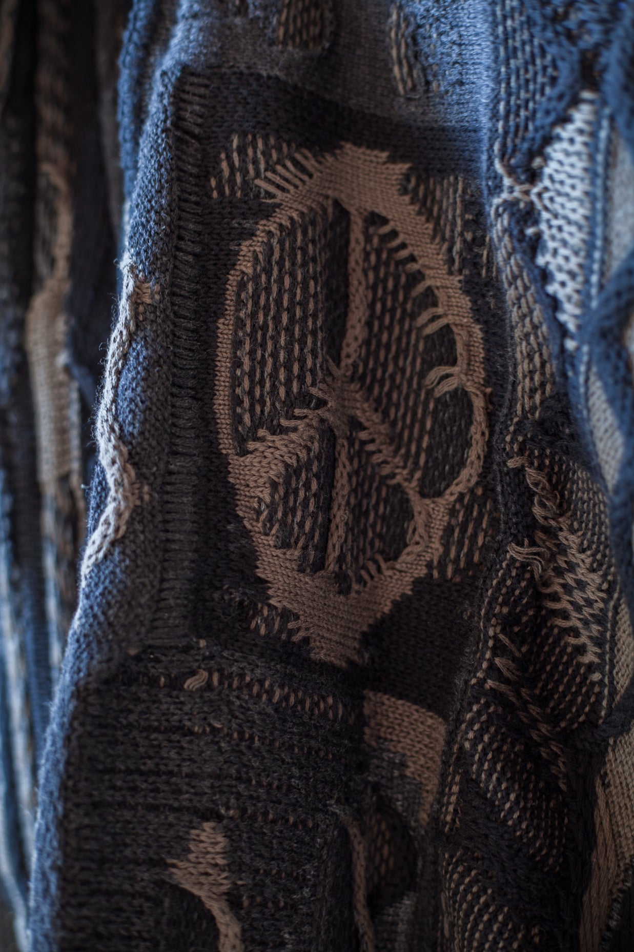 Vintage Anti-War Knit Cardigan – Japanese-Inspired Blue Oversized Sweater