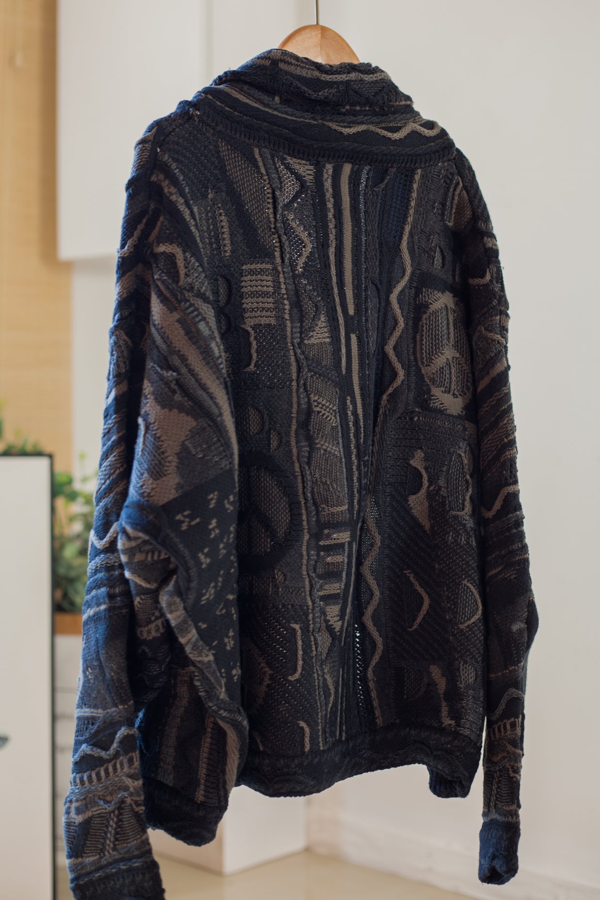 Vintage Anti-War Knit Cardigan – Japanese-Inspired Blue Oversized Sweater