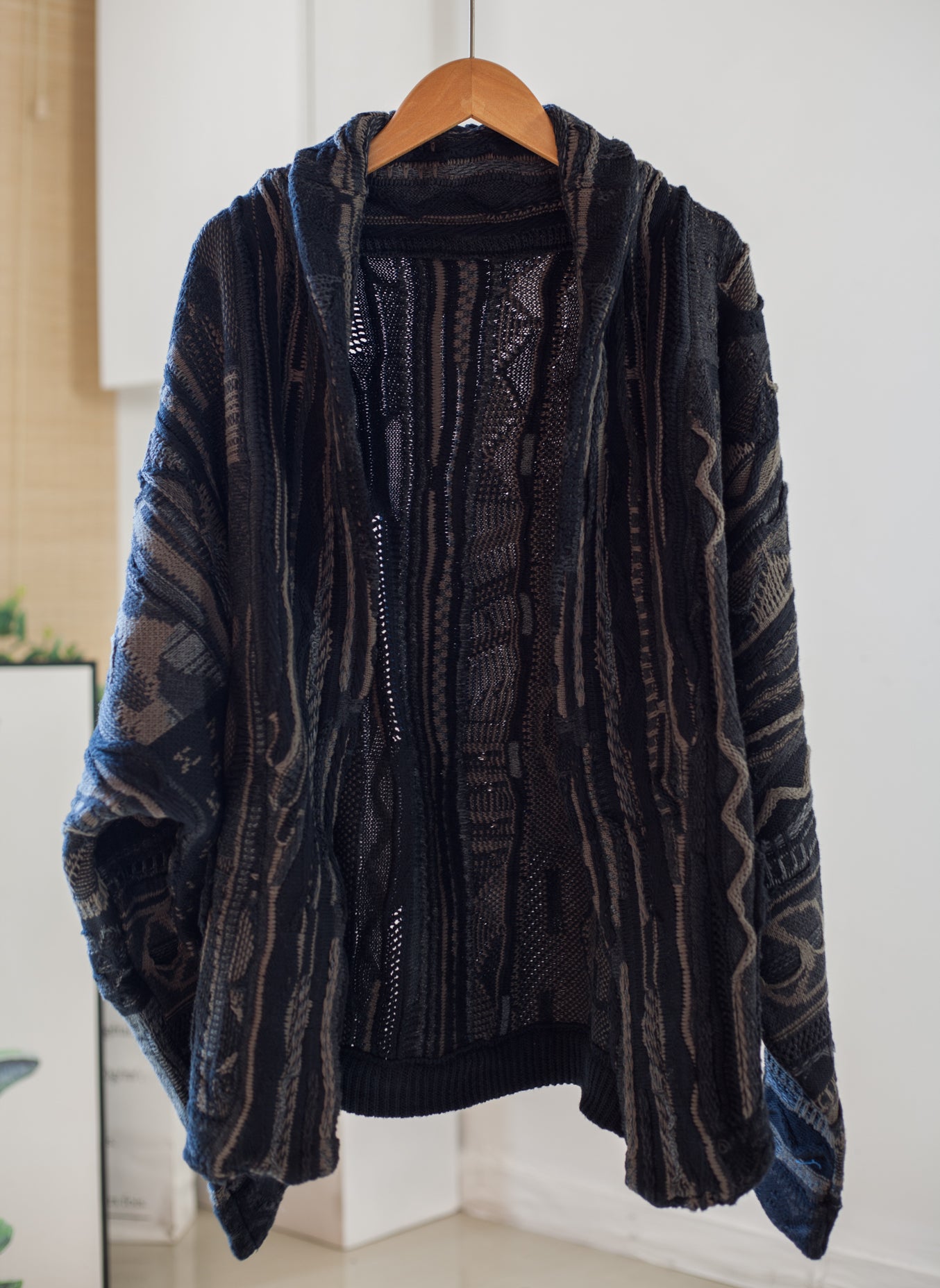 Vintage Anti-War Knit Cardigan – Japanese-Inspired Blue Oversized Sweater