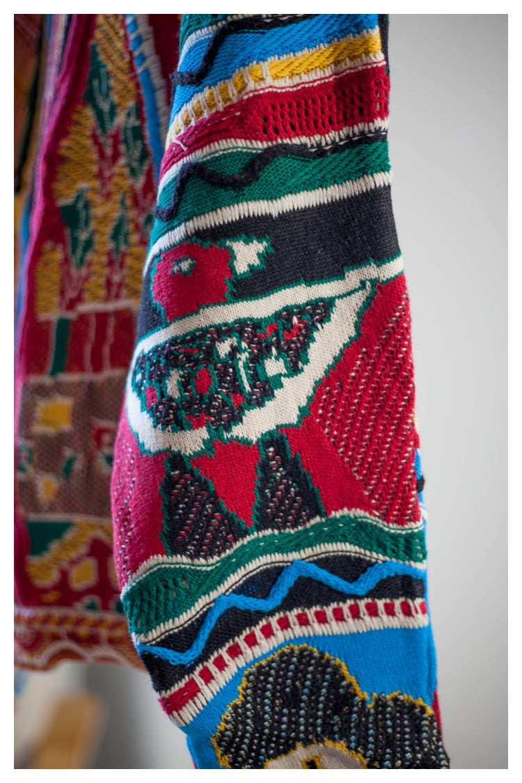 Japanese niche retro portrait pattern pullover red Crew Neck pullover sweater s