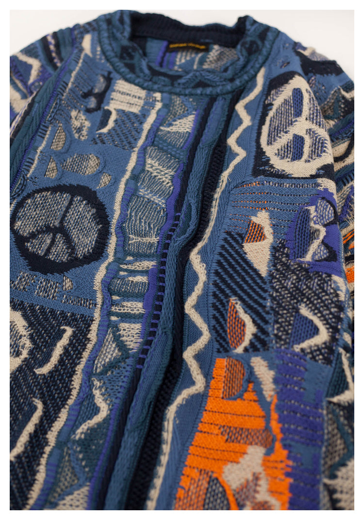 Japanese style anti-war retro couple heavy round neck pullover knitted sweater