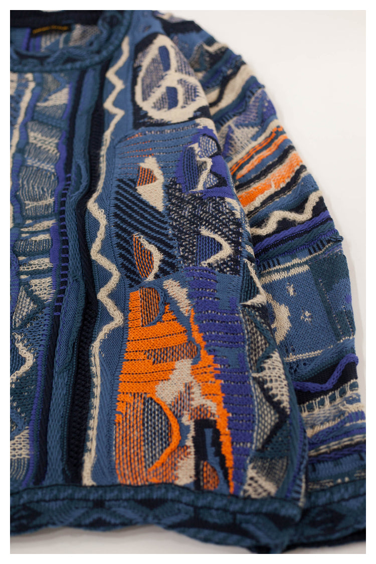 Japanese style anti-war retro couple heavy round neck pullover knitted sweater