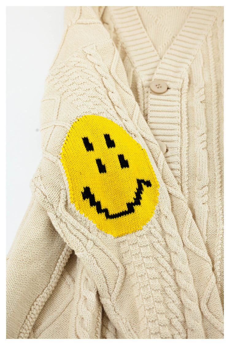 Japanese style niche retro arm smiley face knitted sweater cardigan coat