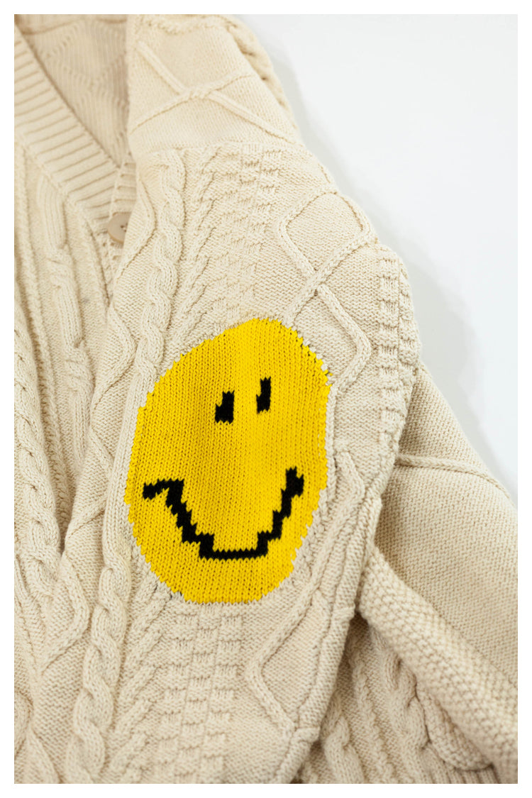 Japanese style niche retro arm smiley face knitted sweater cardigan coat