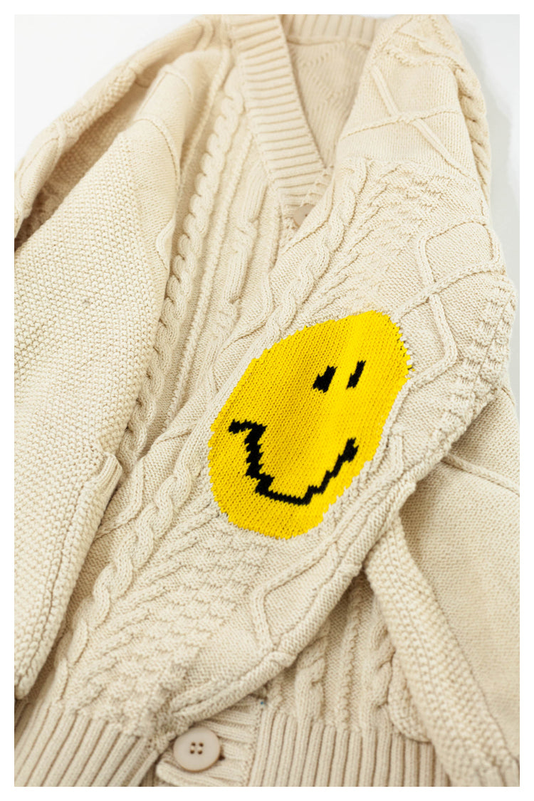 Japanese style niche retro arm smiley face knitted sweater cardigan coat