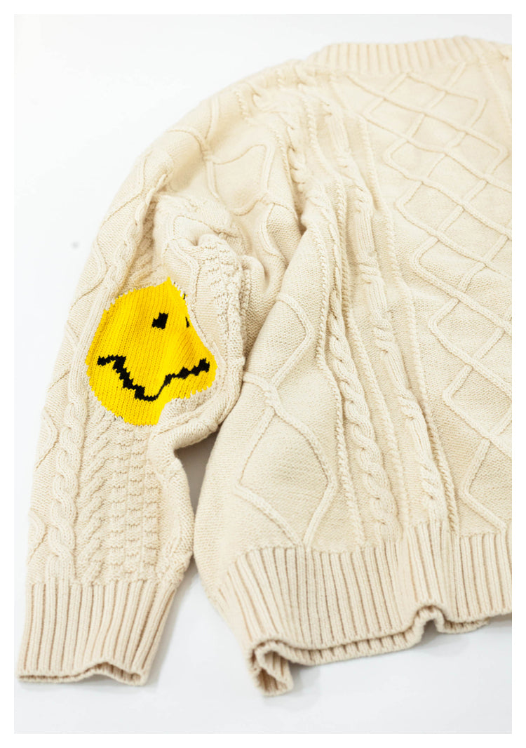 Japanese style niche retro arm smiley face knitted sweater cardigan coat