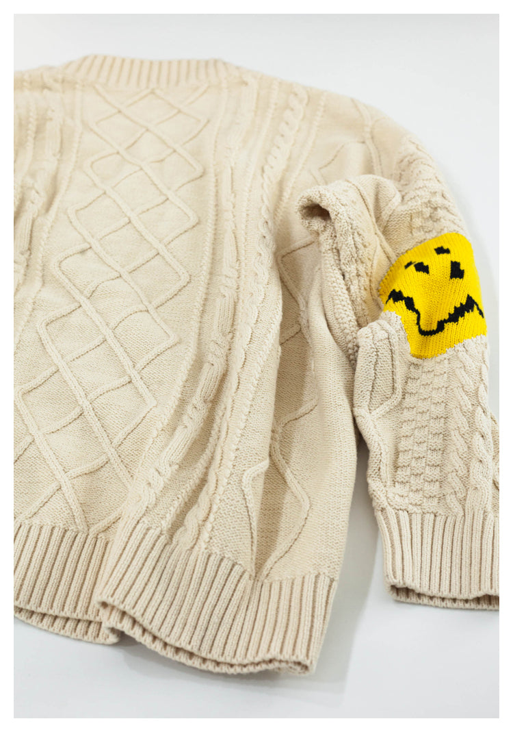 Japanese style niche retro arm smiley face knitted sweater cardigan coat