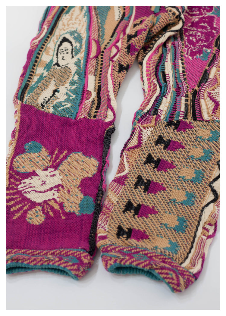 Japanese style retro rose portrait pattern knitted sweater pants