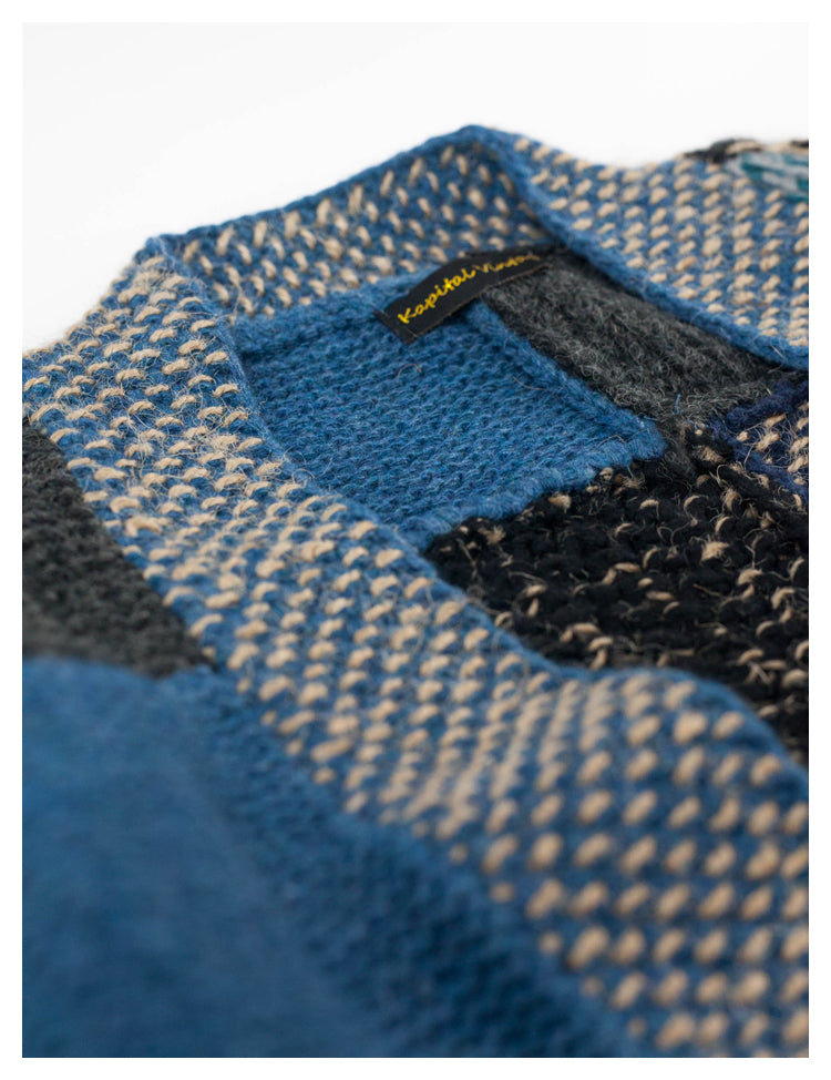 Spot Japanese retro blue patch knitted sweater Taoist robe