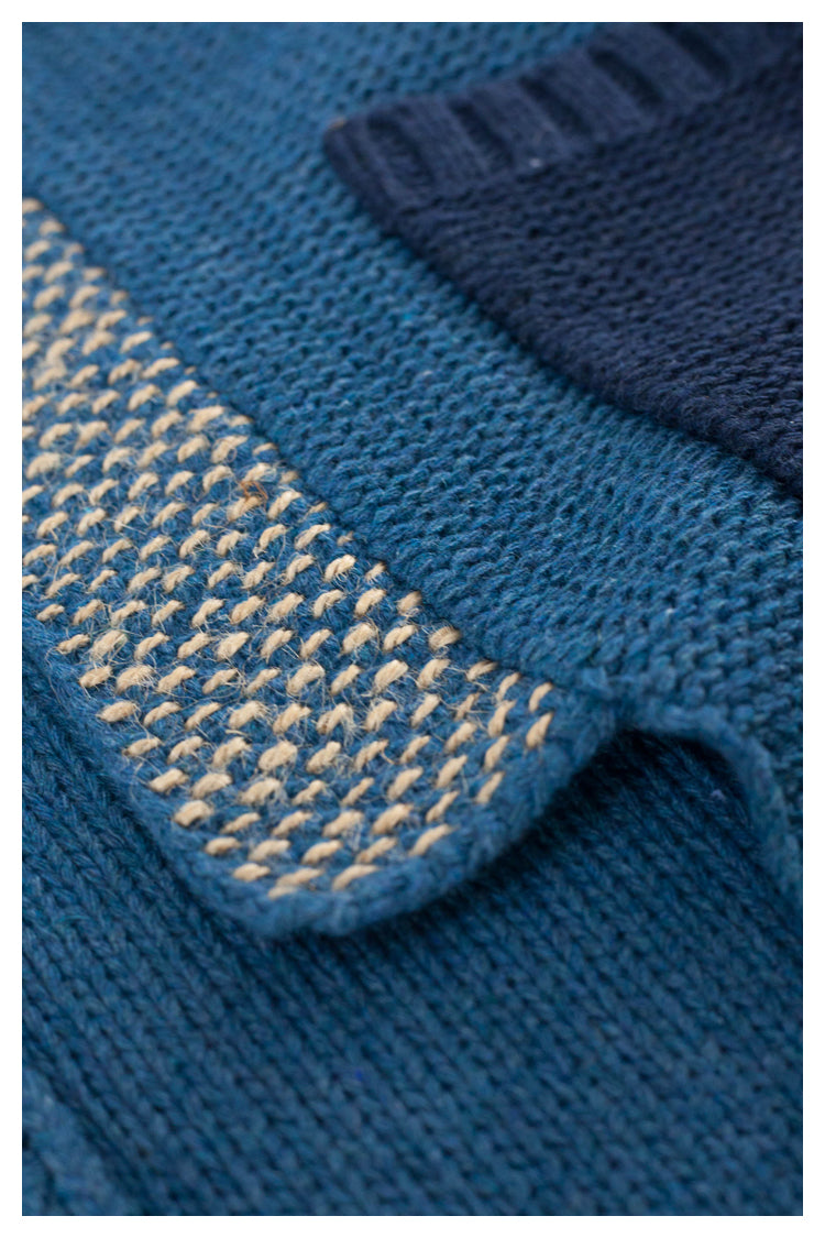 Spot Japanese retro blue patch knitted sweater Taoist robe