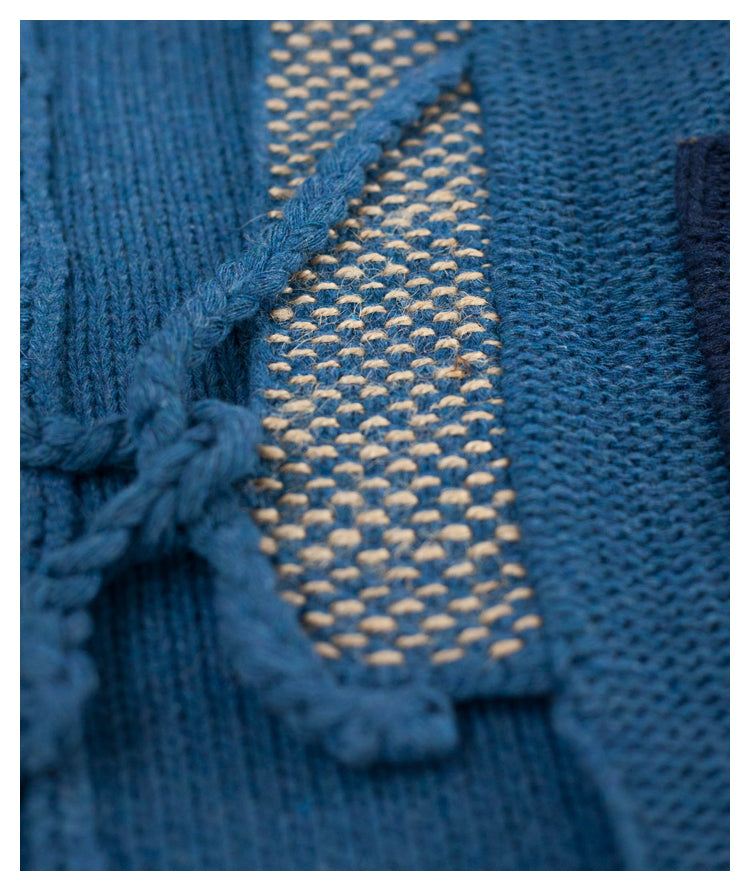 Spot Japanese retro blue patch knitted sweater Taoist robe