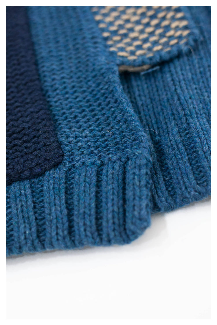Spot Japanese retro blue patch knitted sweater Taoist robe
