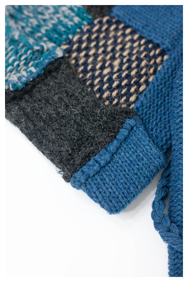 Spot Japanese retro blue patch knitted sweater Taoist robe