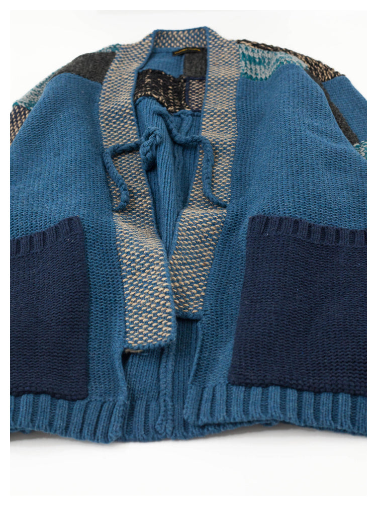 Spot Japanese retro blue patch knitted sweater Taoist robe