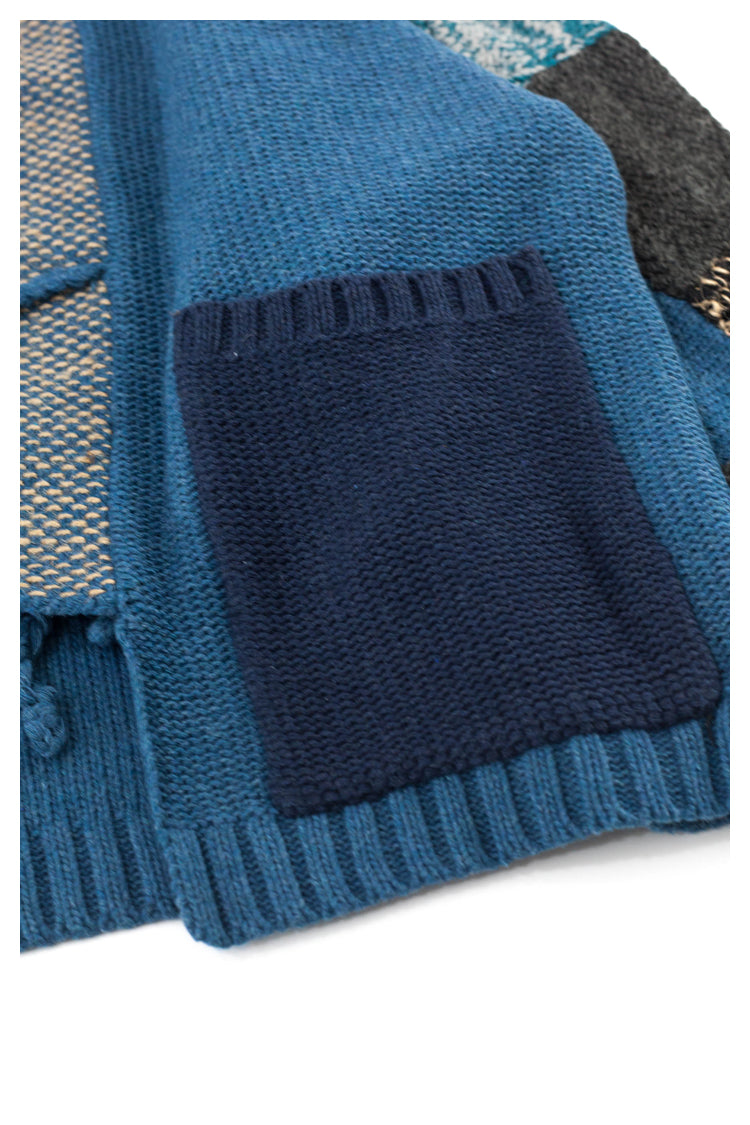 Spot Japanese retro blue patch knitted sweater Taoist robe