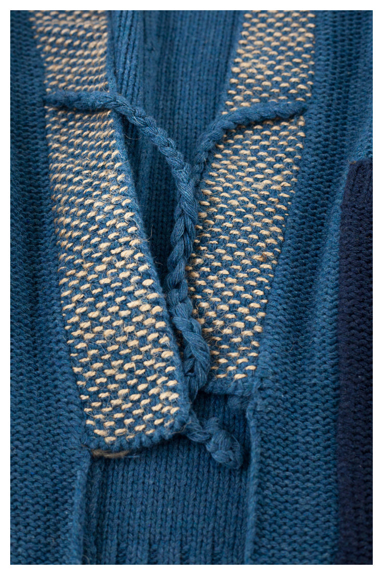 Spot Japanese retro blue patch knitted sweater Taoist robe