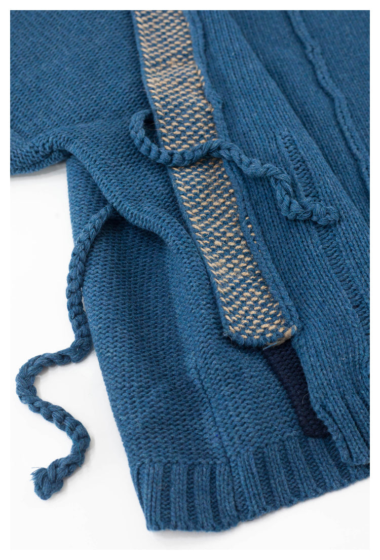 Spot Japanese retro blue patch knitted sweater Taoist robe