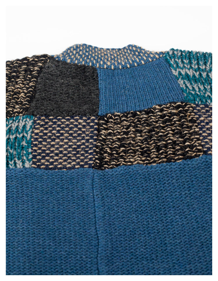 Spot Japanese retro blue patch knitted sweater Taoist robe