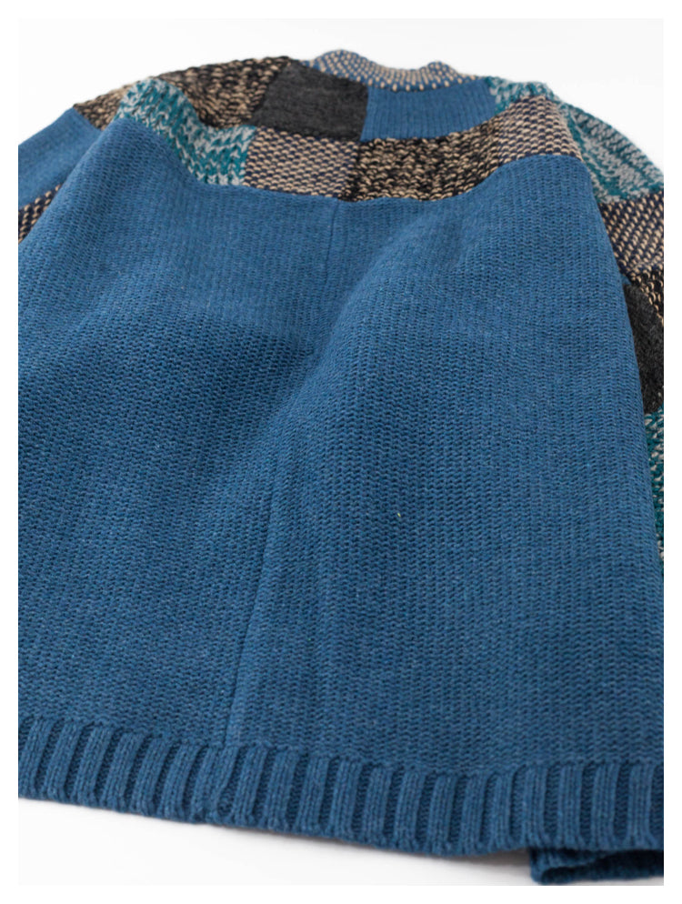 Spot Japanese retro blue patch knitted sweater Taoist robe