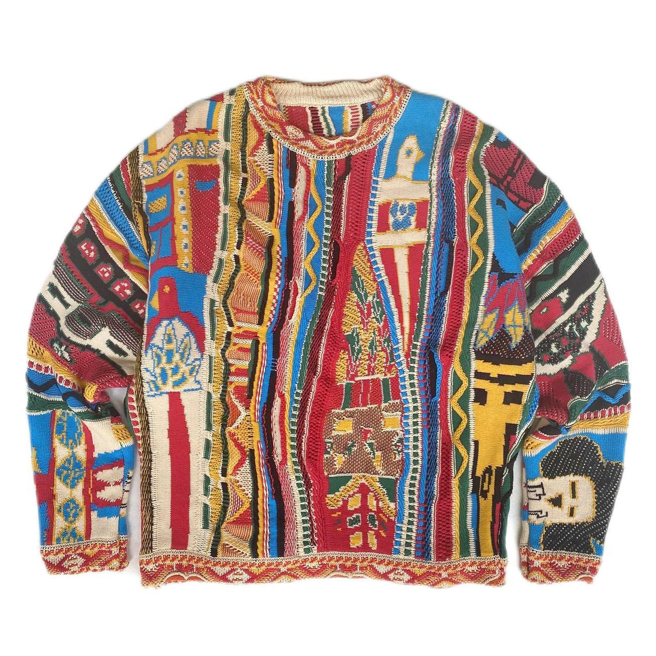 Japanese niche retro portrait pattern pullover red Crew Neck pullover sweater s