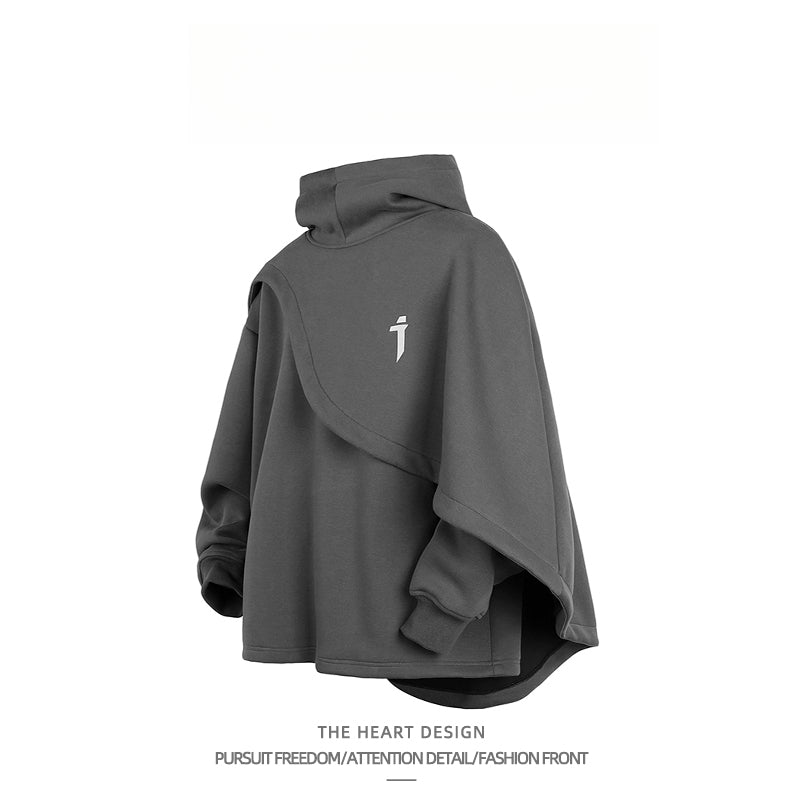 High-Neck Hooded Sweatshirt – Autumn/Winter Loose “Two-Piece” Layered Cape Jacket for Men