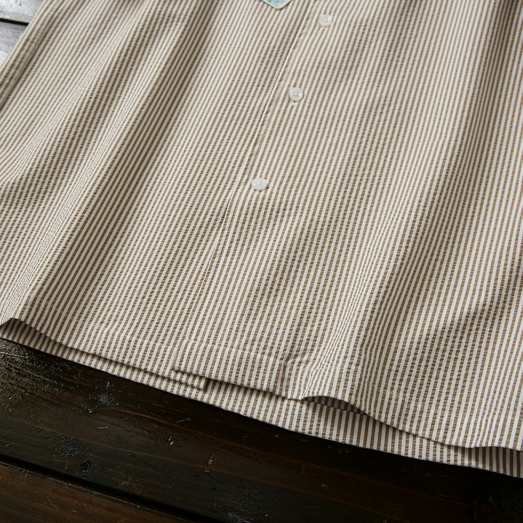 Bubble Gauze Texture 7A Antibacterial Cool Summer Men's Cuban Collar Striped Short Sleeve Shirt Top
