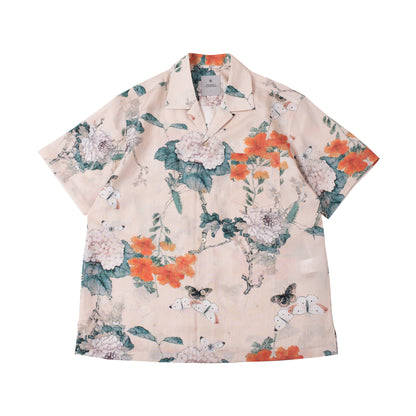 Retro Cuban-Collar Hawaiian Print Short-Sleeve Shirt – Cotton Poplin (Unisex)