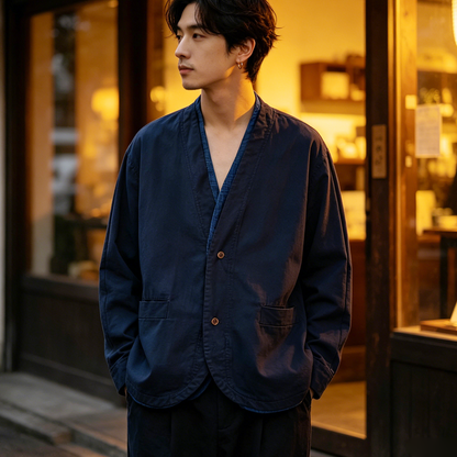 Retro Color-Block Patchwork Jacket – Deconstructed Chinese Style Workwear Blazer for Men – Japanese vintage | yamalin clothes | Yamalinclothes
