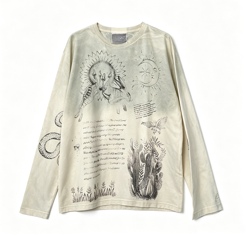 Tattoo Illustration Heavyweight Washed Long Sleeve T-Shirt – Niche Unisex – Japanese vintage | yamalin clothes | Yamalinclothes