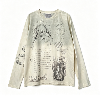 Tattoo Illustration Heavyweight Washed Long Sleeve T-Shirt – Niche Unisex – Japanese vintage | yamalin clothes | Yamalinclothes