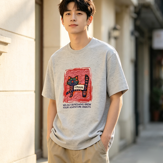 American Vintage Letter Print T-Shirt Men – Loose Fit Cotton Graphic Tee