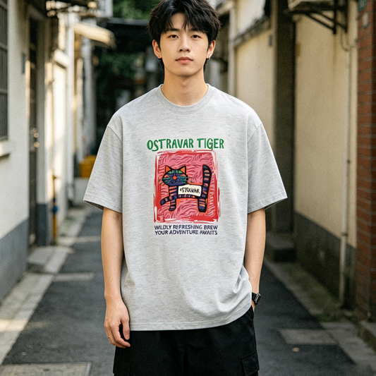American Vintage Letter Print T-Shirt Men – Loose Fit Cotton Graphic Tee
