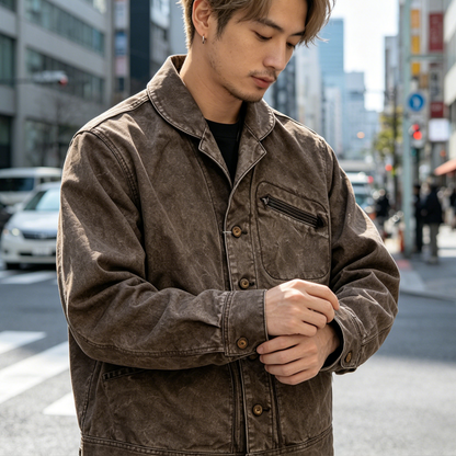 Vintage Distressed Patchwork Blazer – Deconstructed Retro Workwear Jacket for Men – Japanese vintage | yamalin clothes | Yamalinclothes