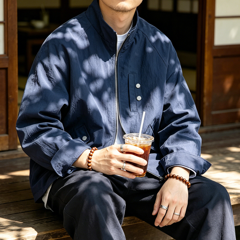 Japanese Outdoor Lightweight Stand Collar Cropped Jacket – Loose Silhouette Spring Jacket for Men – Japanese vintage | yamalin clothes | Yamalinclothes
