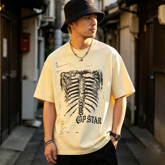 American-style printed short-sleeved trendy high-street hip-hop pure cotton shirt