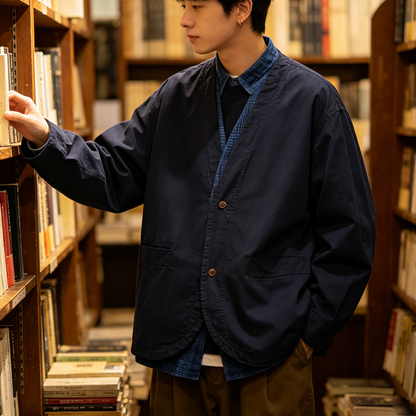 Retro Color-Block Patchwork Jacket – Deconstructed Chinese Style Workwear Blazer for Men – Japanese vintage | yamalin clothes | Yamalinclothes