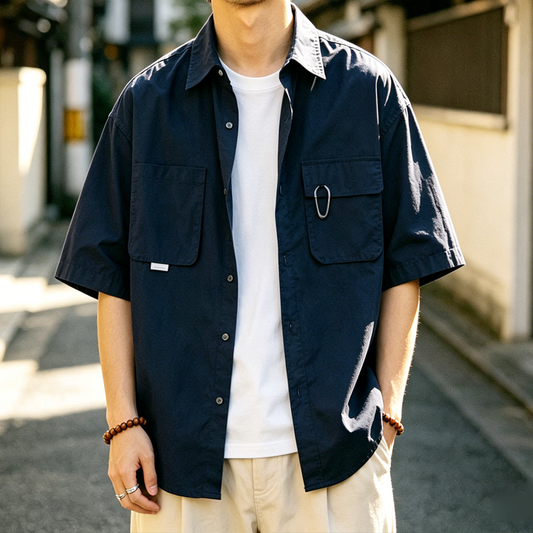 Japanese retro outdoor function cityboy silhouette multi-pocket tooling shirt men's and women's loose long-sleeved shirt trendy