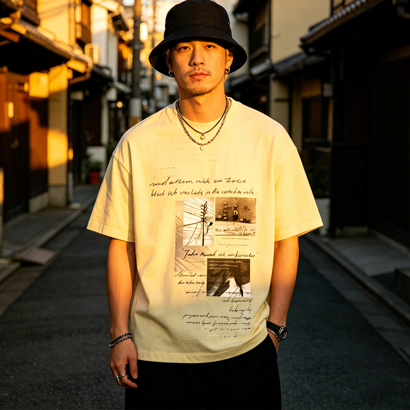Loose Cotton Anime Print Short Sleeve Shirt – Niche Japanese Streetwear Graphic Tee for Men – Japanese vintage | yamalin clothes | Yamalinclothes