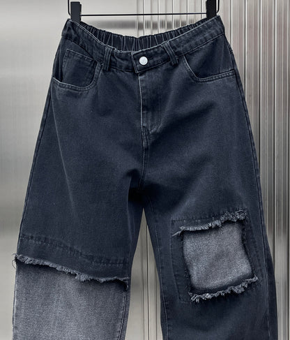 Men's 2025 Spring Japanese Retro Gradient Washed Jeans - Street Style Patchwork Straight Pants
