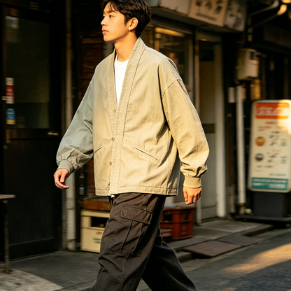 American Vintage Cotton Robe Jacket – Men's Loose Solid Casual Coat