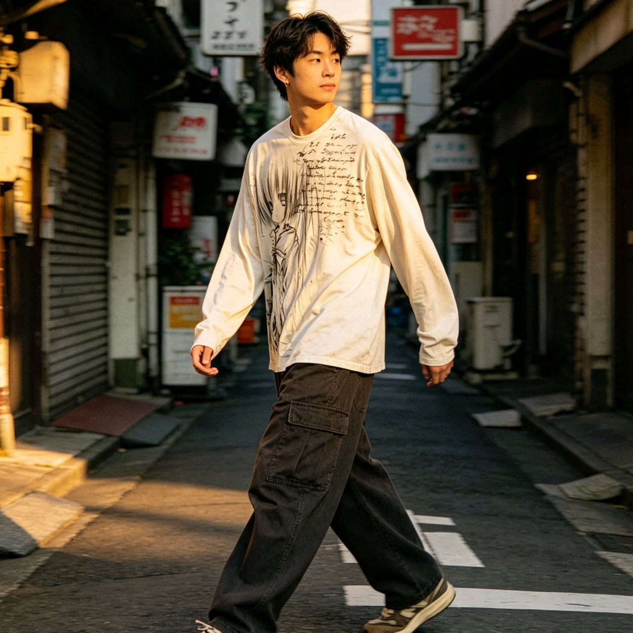 Japanese Contrast Washed Long Sleeve Tee – Punk Streetwear Oversized Shirt