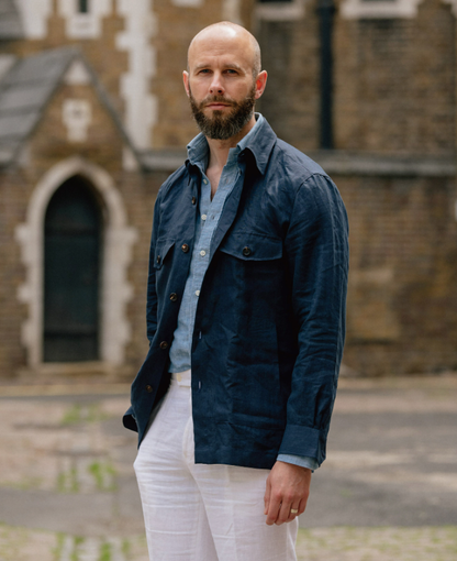 Linen Hunting Shirt Jacket – Loose Long Sleeve Japanese Workwear Overshirt for Men – Japanese vintage | yamalin clothes | Yamalinclothes