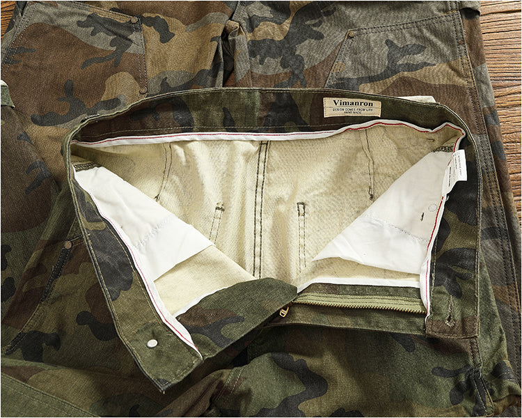 Men's American Retro Logging Work Pants - Loose Straight Washed Cotton Camouflage Casual Pants