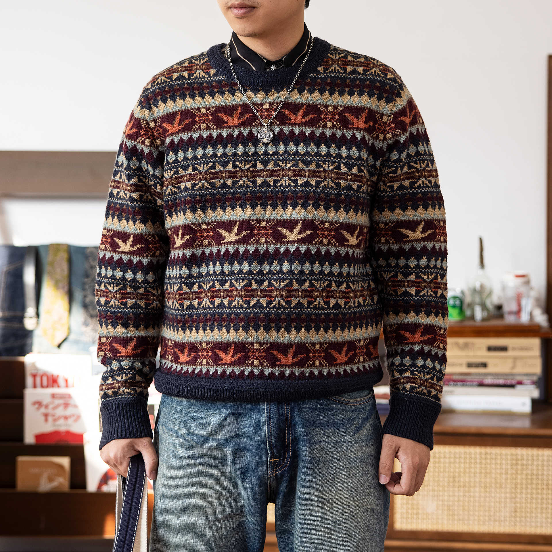 Vintage Neutral Waffle-Knit Long Sleeve Shirt – Spring/Autumn Unisex Casual