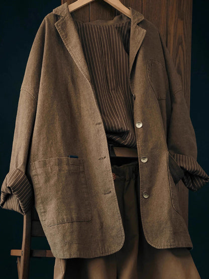 Traditional Loom Linen Blazer - Three-Dimensional Cut Casual Jacket (Women)