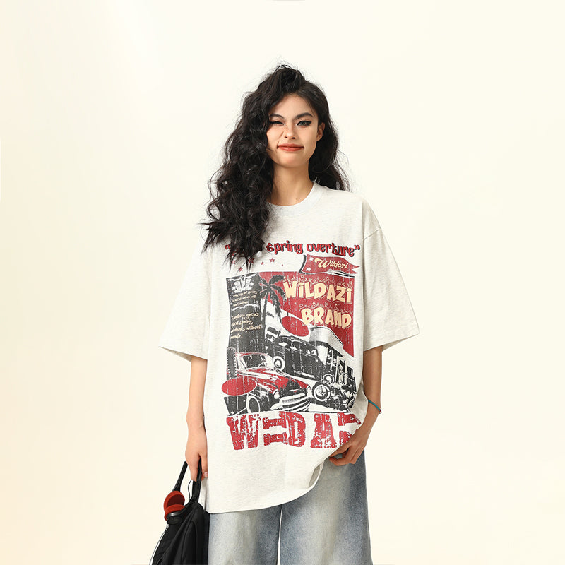 2025 Summer New Original American Retro Short Sleeve T-Shirt Unisex Niche Print Trendy Brand Tee