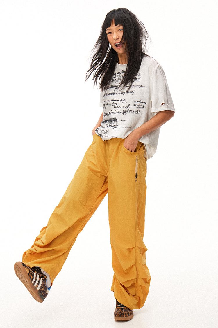 Handwritten Print Soft Skin-friendly Distressed Loose Short Sleeve T-shirt